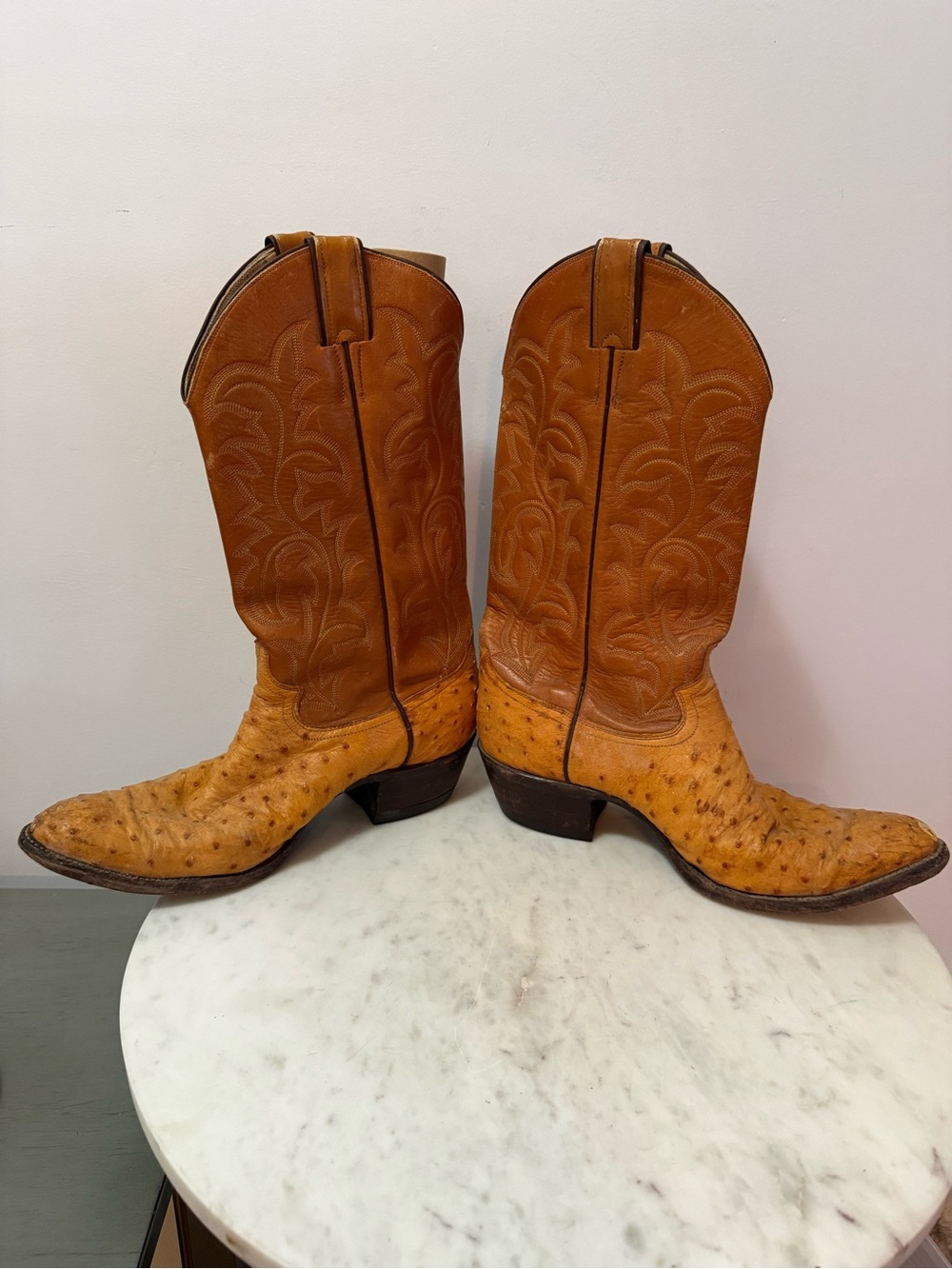 VTG Justin Full Quill Ostrich Cowboy Boots Men’s 9 D Tan Western Style 9404